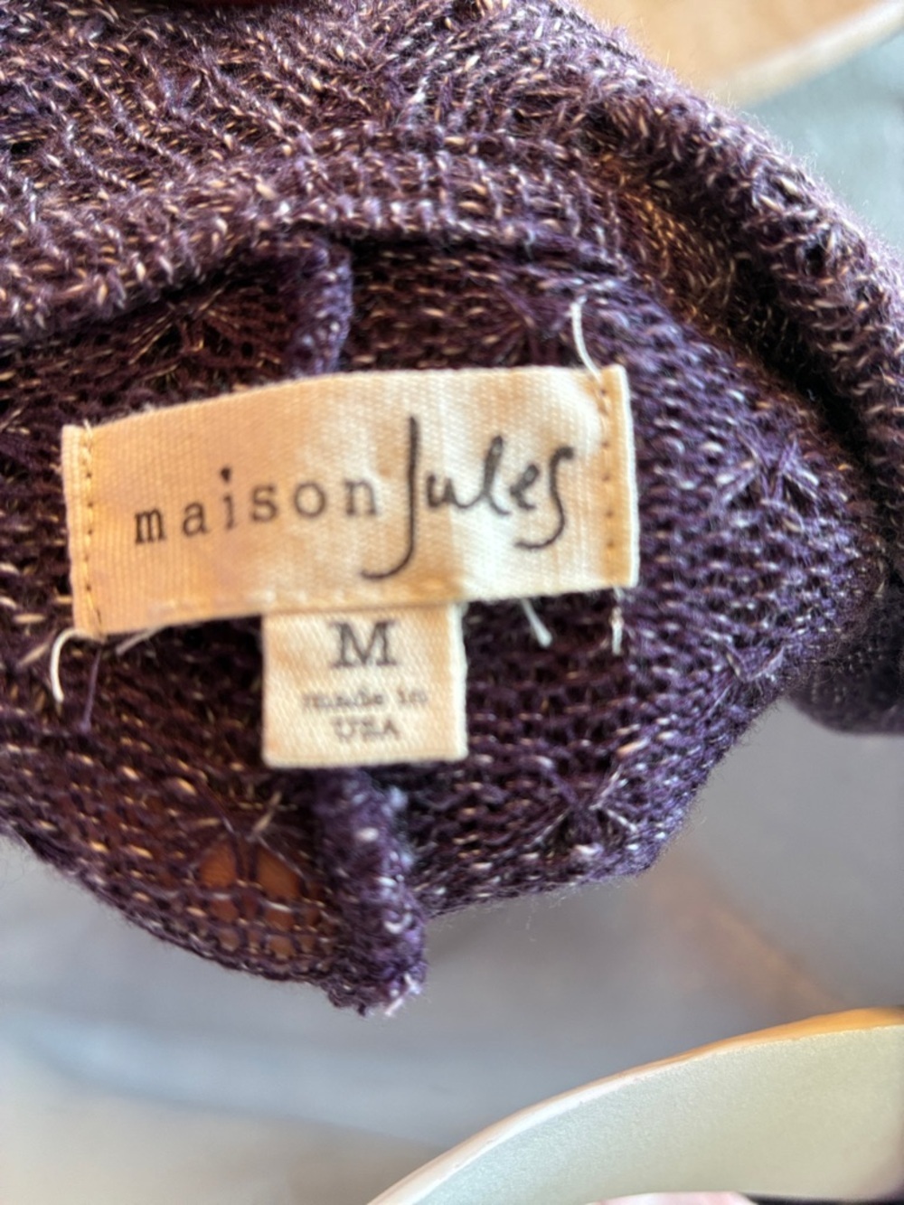 Maison Jules Purple Cowl-Neck Poncho Sweater, Loose Weave, Relaxed Fit. M - Picture 8 of 12